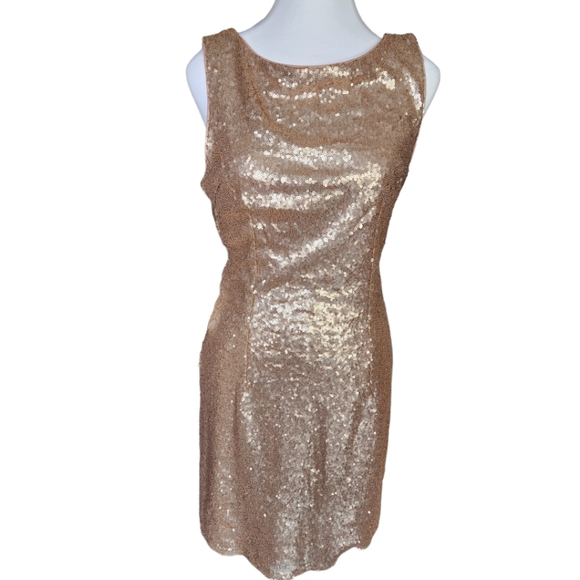 Lulus Champaign Gold Sequin Draped Back Mini Dress Size Large - Picture 3 of 6